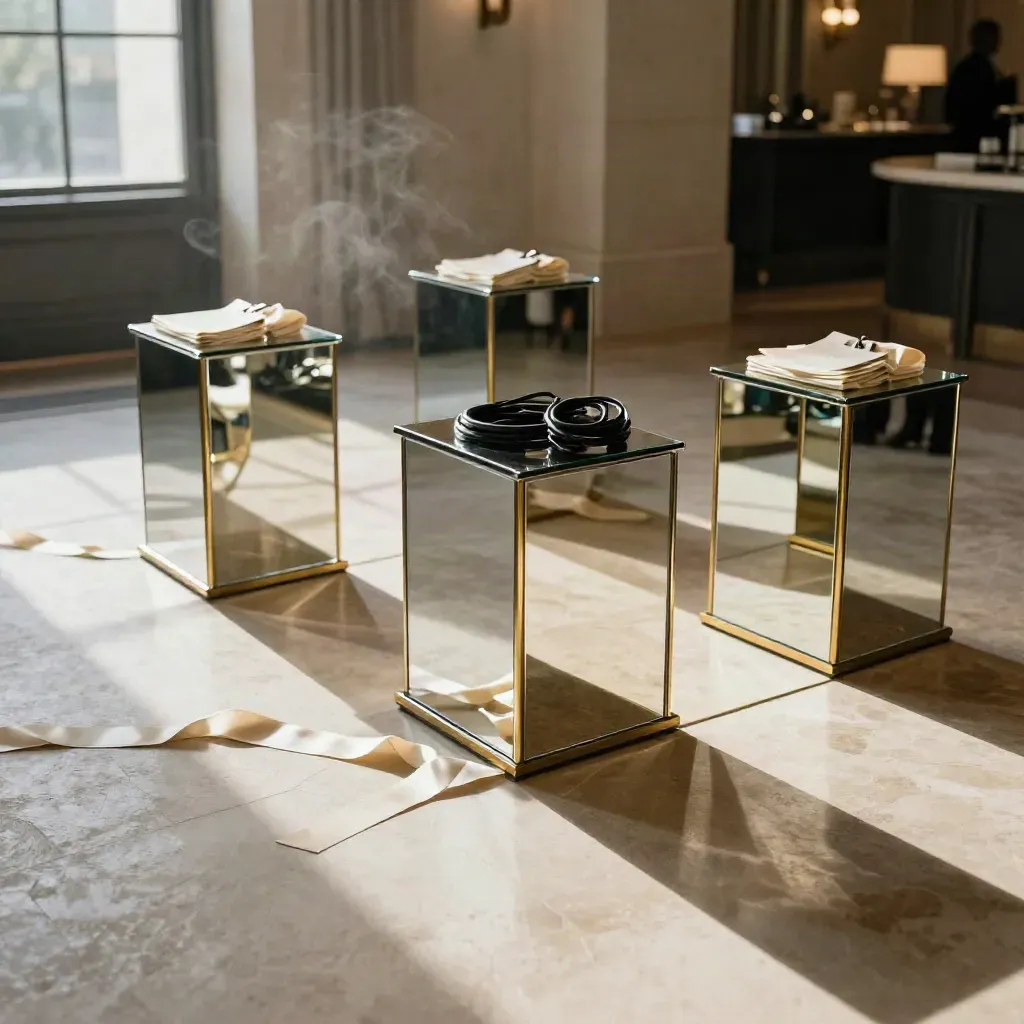 Sala hotel pronta per un lancio retail, con pedane demo, accrediti rapidi e luce radente.